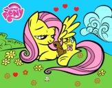 Dibujo Fluttershy con un conejito pintado por fecha