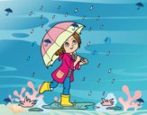 Niña con paraguas bajo la lluvia