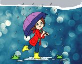 Dibujo Niña con paraguas bajo la lluvia pintado por windy