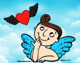 Cupido y corazón con alas