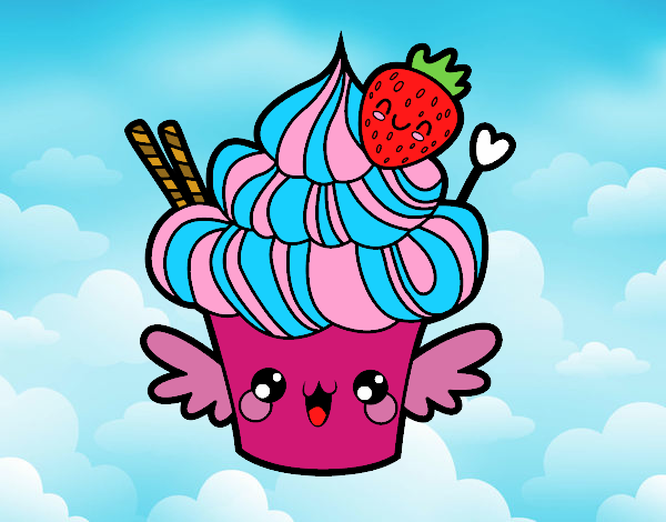 Cupcake kawaii con fresa