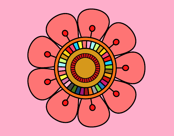 Dibujo Mandala en forma de flor pintado por azabache