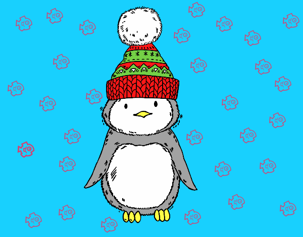 Pingüino con gorro de invierno