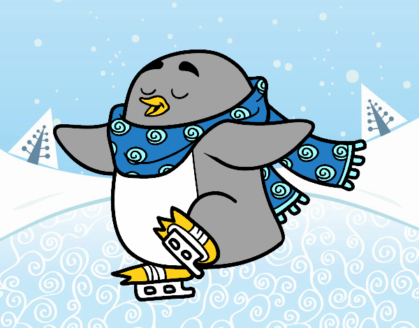 Pingüino patinando sobre hielo