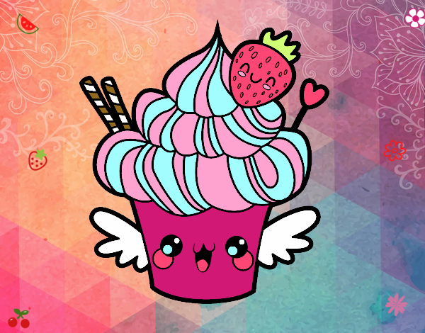 Cupcake kawaii con fresa