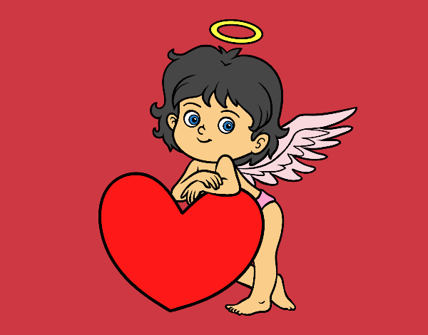 Dibujo Cupido y un corazón pintado por azabache