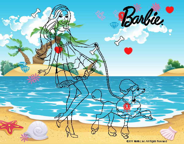 Barbie paseando a su mascota