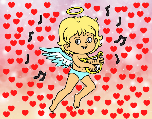 Cupido tocando el arpa