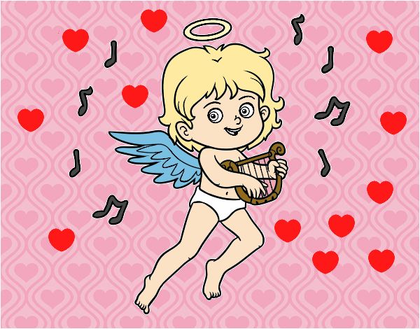 Cupido tocando el arpa