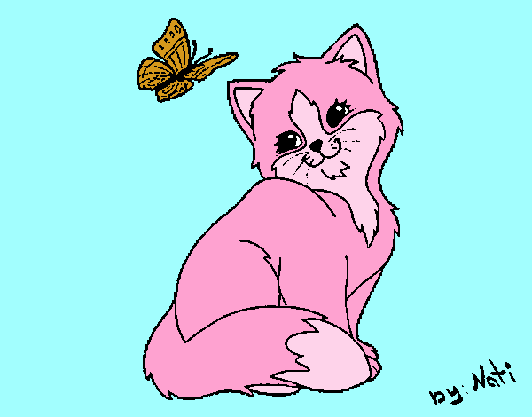 Gatito y mariposa