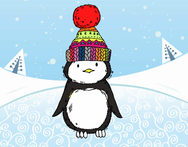 Pingüino con gorro de invierno