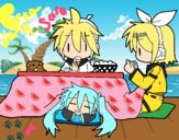 Miku, Rin y Len desayunando