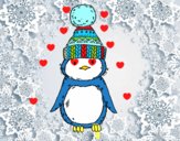 Pingüino con gorro de invierno