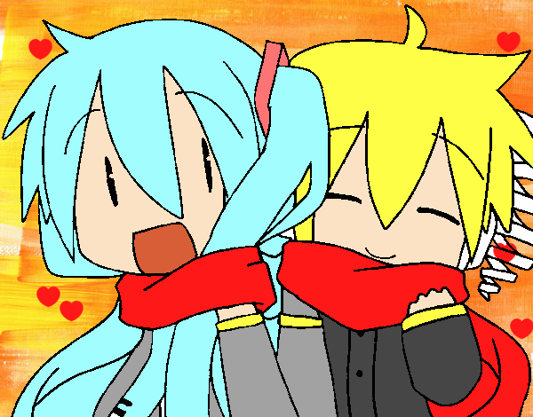 Miku y Len con bufanda