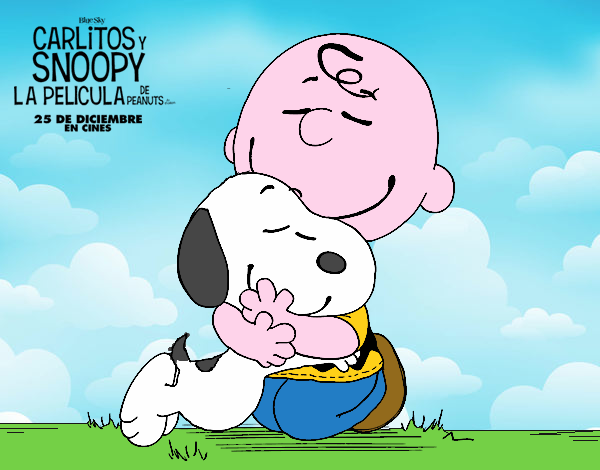 Snoopy y Carlitos abrazados