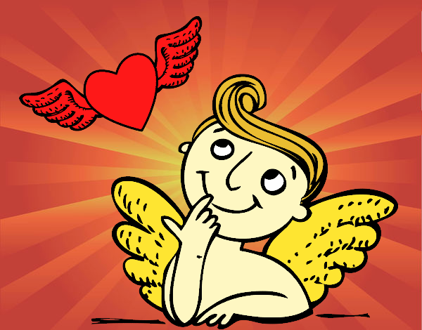 Cupido y corazón con alas