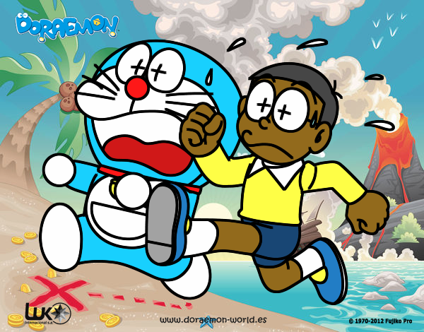 Doraemon y Nobita corriendo