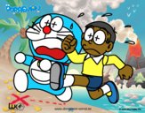 Dibujo Doraemon y Nobita corriendo pintado por Fadh