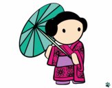 Dibujo Geisha con sombrilla pintado por BarbiT