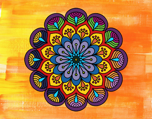 Dibujo Mandala flor y hojas pintado por amberly