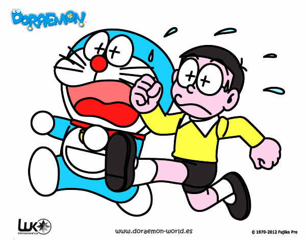 Doraemon y Nobita corriendo