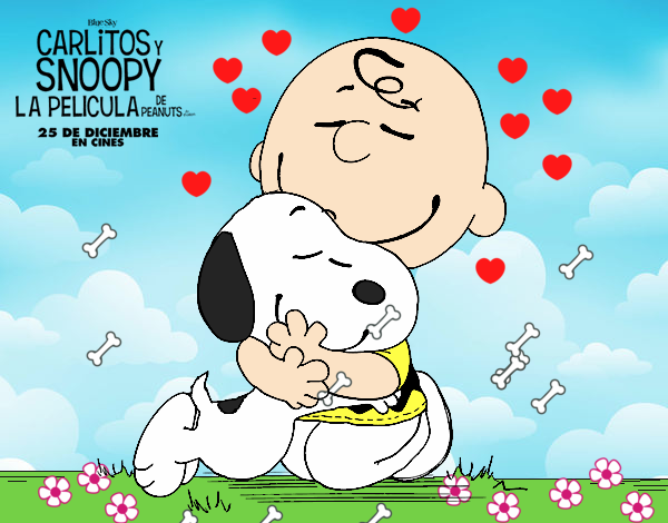 Snoopy y Carlitos abrazados