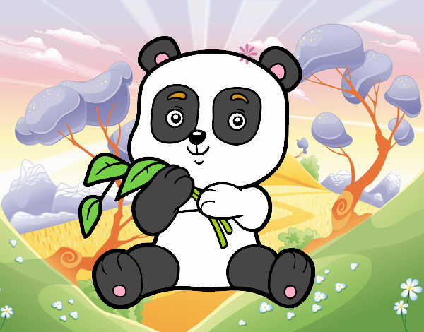 el osito panda bebe con hojas de bambu