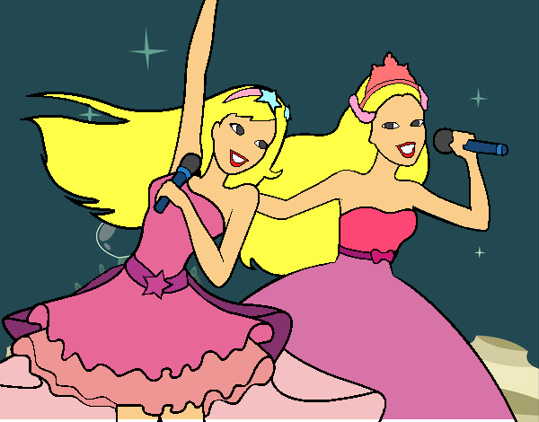 Barbie y Barbie princesa cantando en la luna