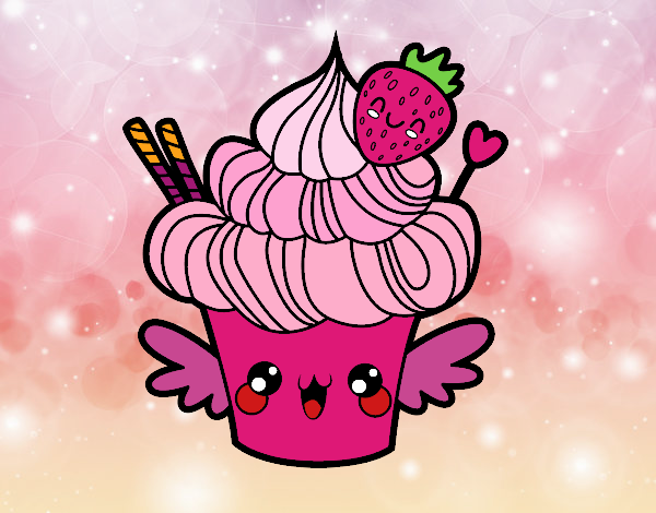 Cupcake kawaii con fresa