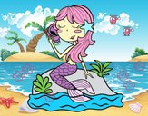 Dibujo Sirena sentada en una roca con una caracola pintado por Princesa48