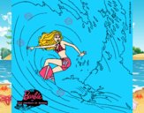 Barbie practicando surf