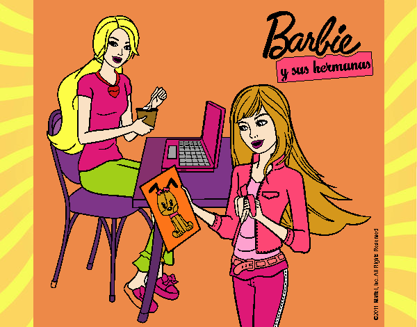 Barbie y su hermana merendando