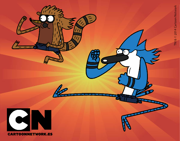 Dibujo Mordecai y Rigby karatekas pintado por kratt