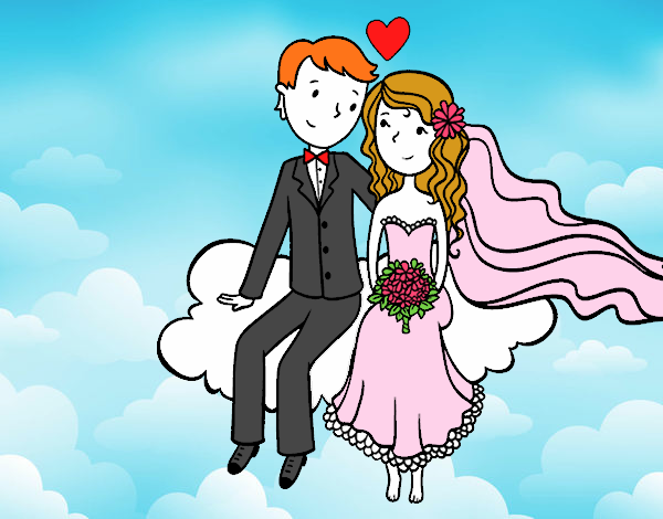 Recién casados en una nube