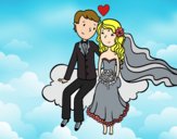 Recién casados en una nube