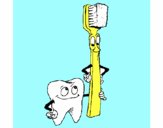 Muela y cepillo de dientes