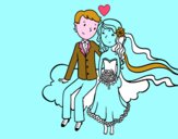 Recién casados en una nube