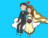 Recién casados en una nube