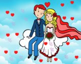 Recién casados en una nube