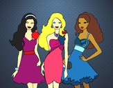 Dibujo Barbie y sus amigas vestidas de fiesta pintado por nicolesalo