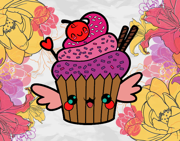 Cupcake kawaii con cereza