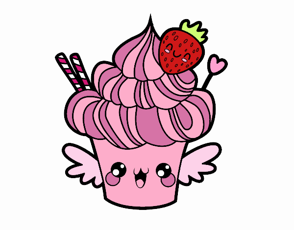 Cupcake kawaii con fresa