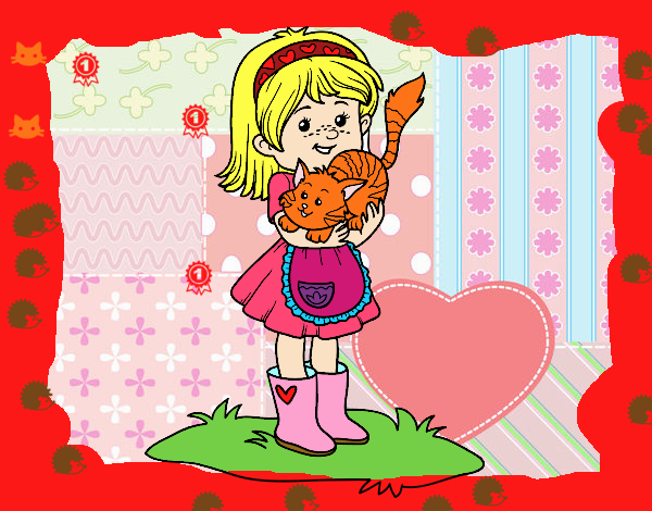 Lilia con su gato Hello kitty