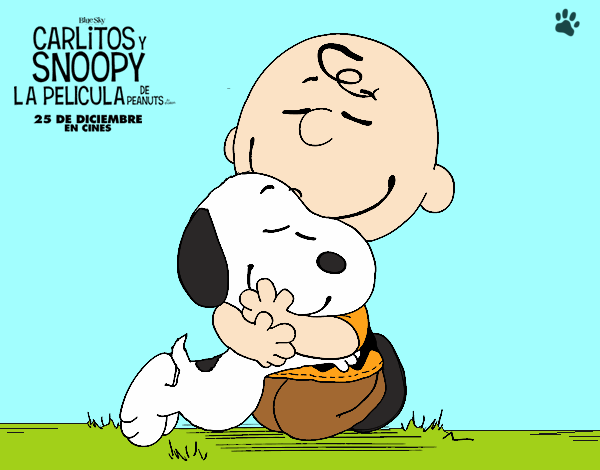 Snoopy y Carlitos abrazados