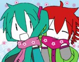 Miku y Len con bufanda