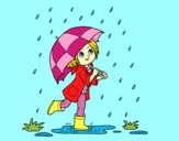 Niña con paraguas bajo la lluvia