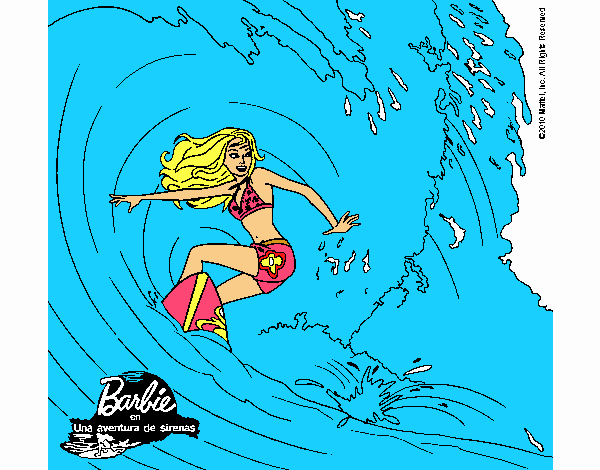 Barbie practicando surf