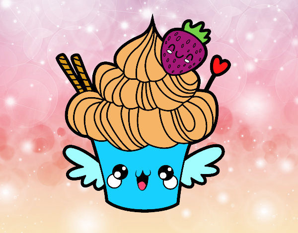 Cupcake kawaii con fresa