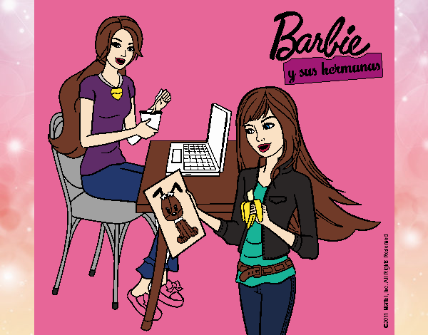 Barbie y su hermana merendando