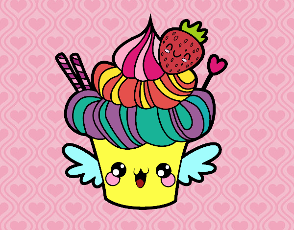 Cupcake kawaii con fresa